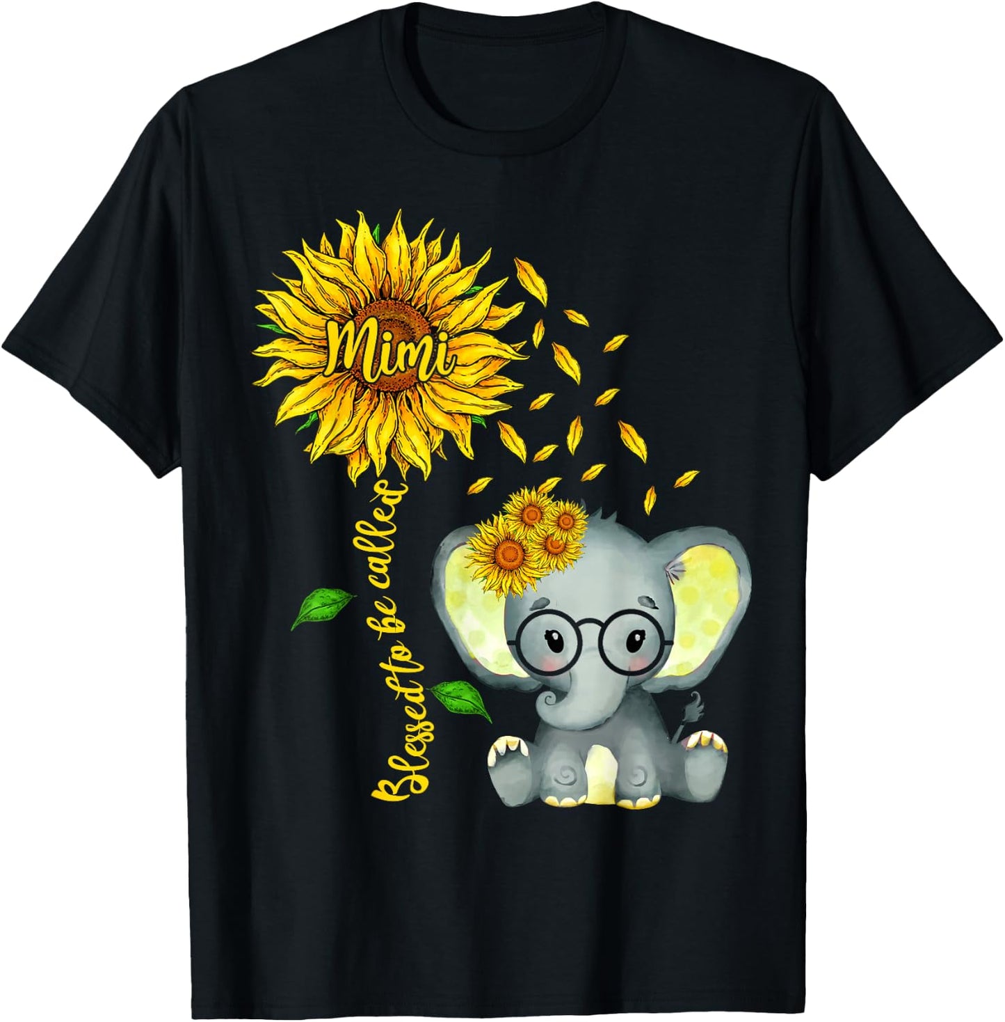 Blessed To Be Called Mimi Sunflower Elephant Mother's Day T-Shirt - T-Shirt | Black