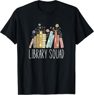 Book Worm Shop Library Squad - Black, -Adults/Kids, Short Sleeve, Modern, Letter Print, , Classic Fit, Pull On, Imported T-Shirt - T-Shirt | Black