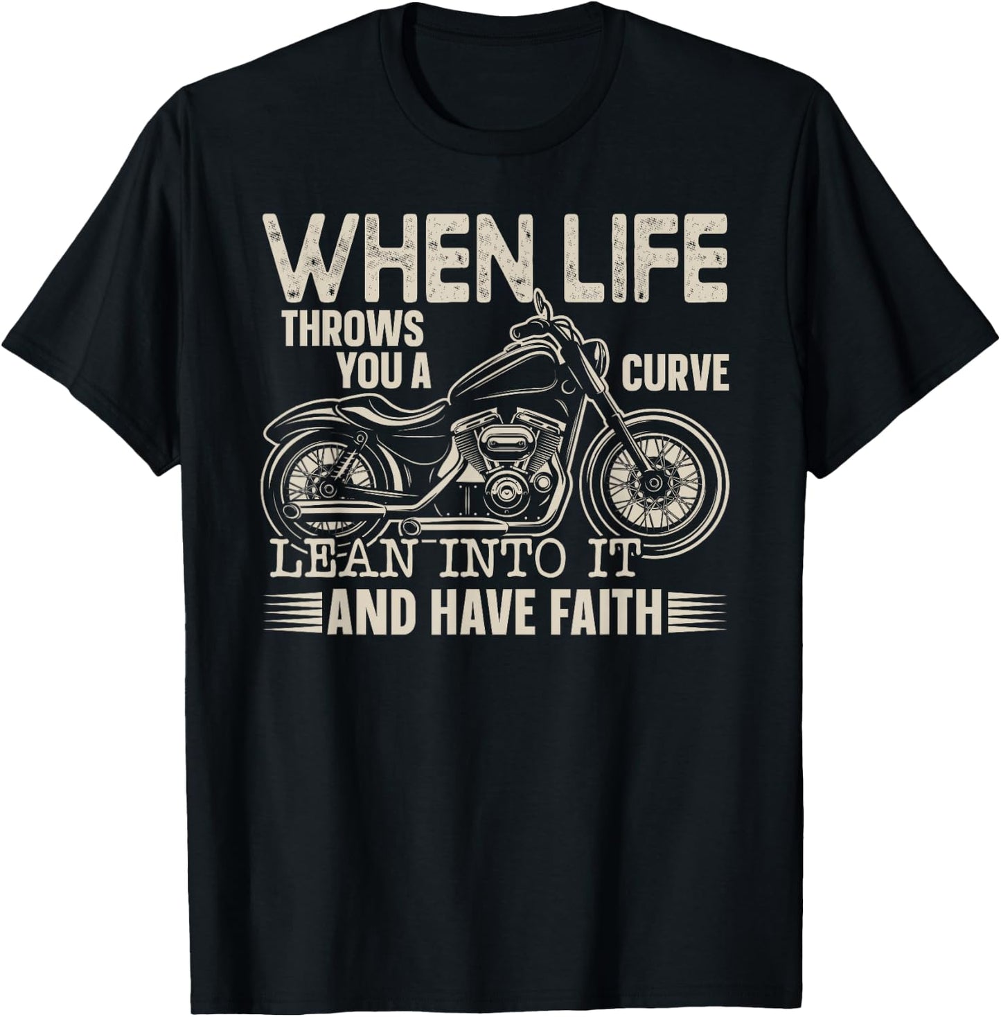 Christian Motorcycle Biker Faith Life Throws You A Curve T-Shirt - T-Shirt | Black