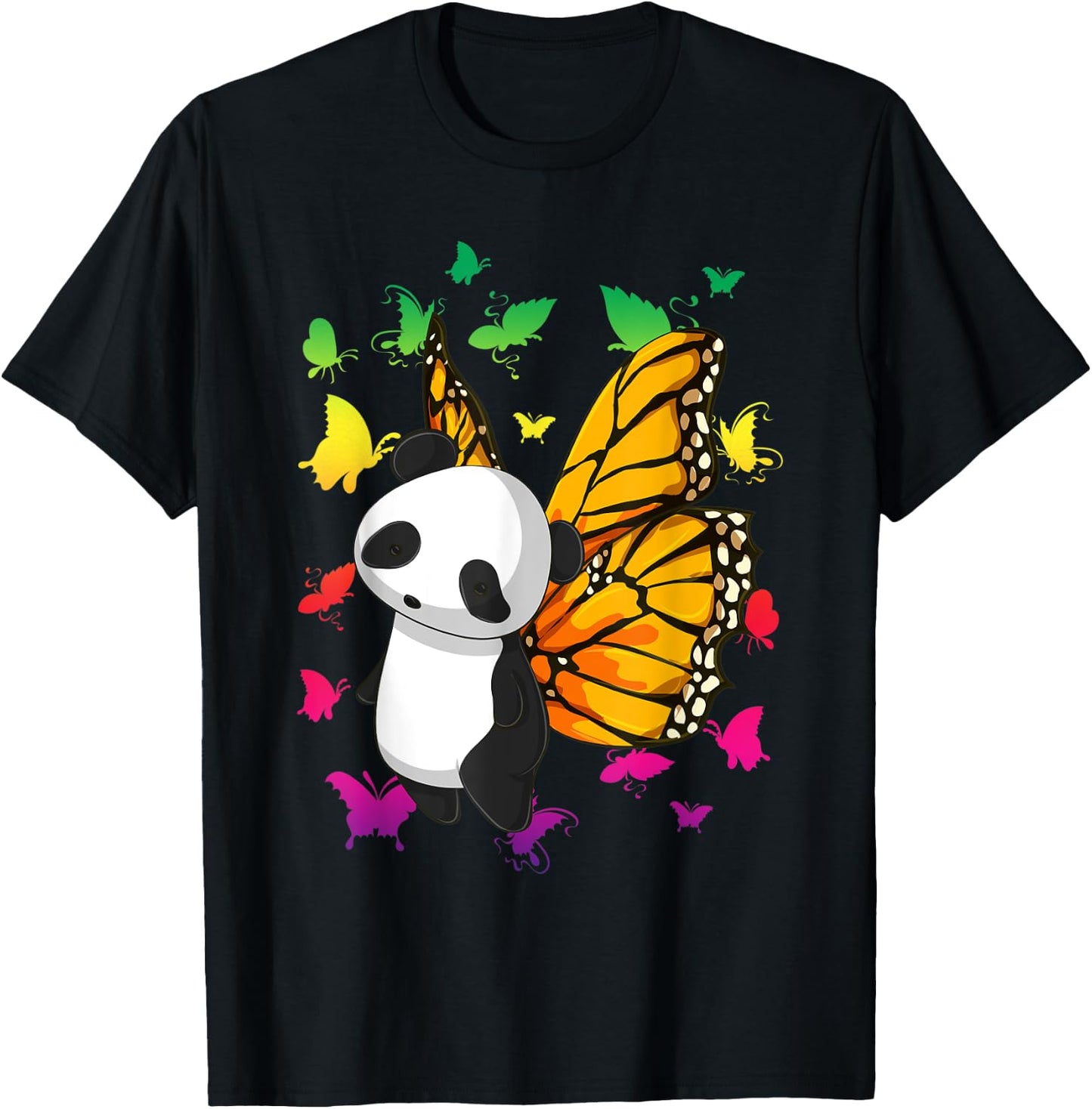 Fantasy Colorful Butterfly Panda Bear Cute Animal Panda T-Shirt - T-Shirt | Black