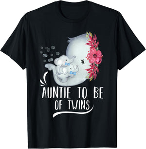Auntie To Be Of Twins Twin Baby Boys Elephant Baby Shower T-Shirt - T-Shirt | Black
