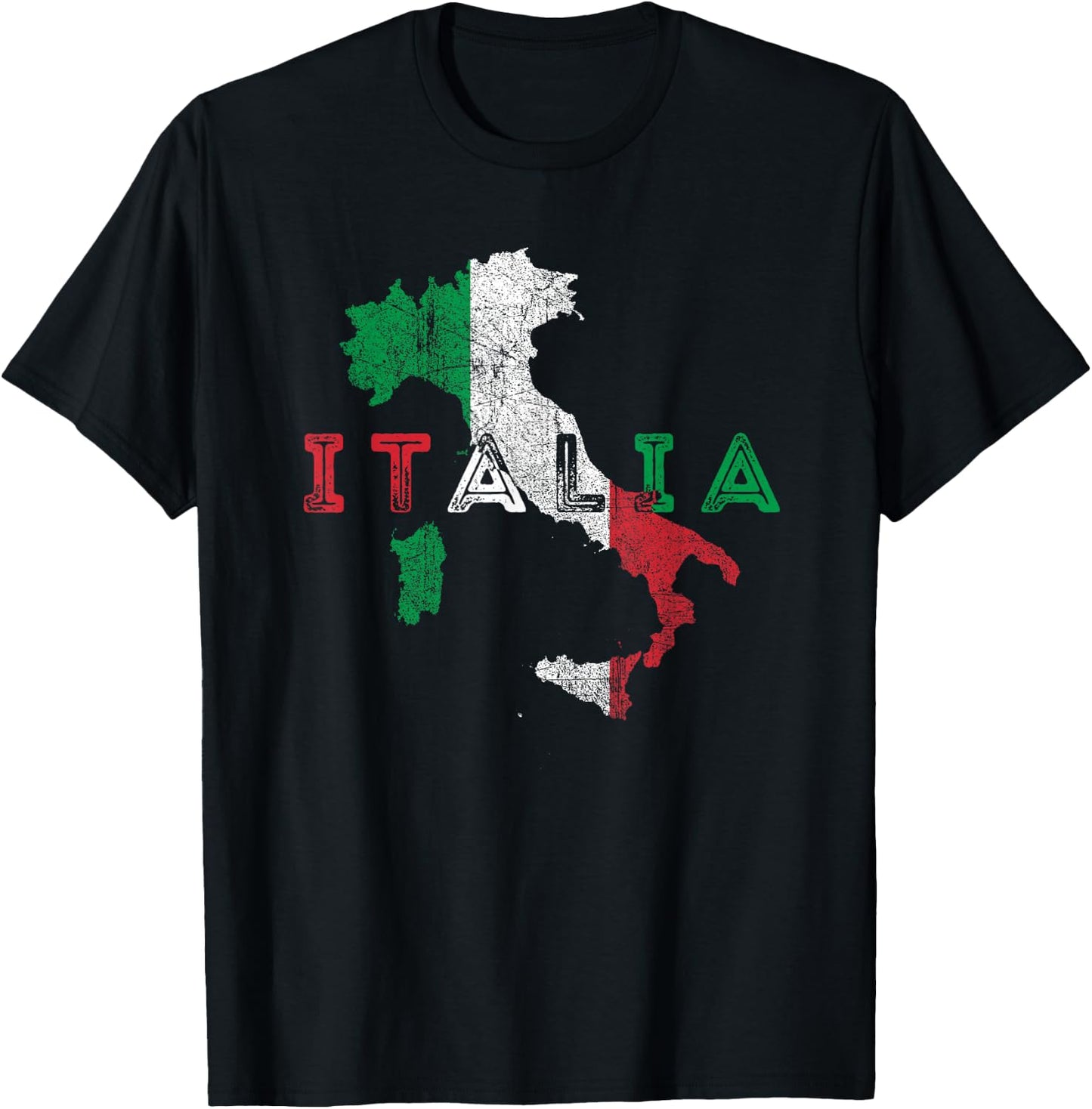 Italy Map and Flag Souvenir - Distressed Italia T-Shirt - T-Shirt | Black