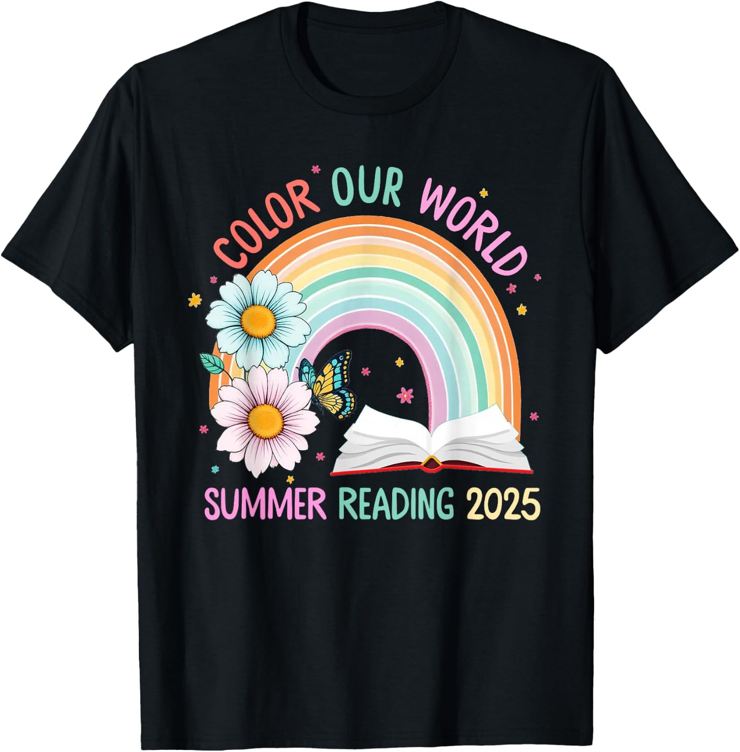 Color Our World Summer 2025 Summer Reading Program Rainbow T-Shirt - T-Shirt | Black