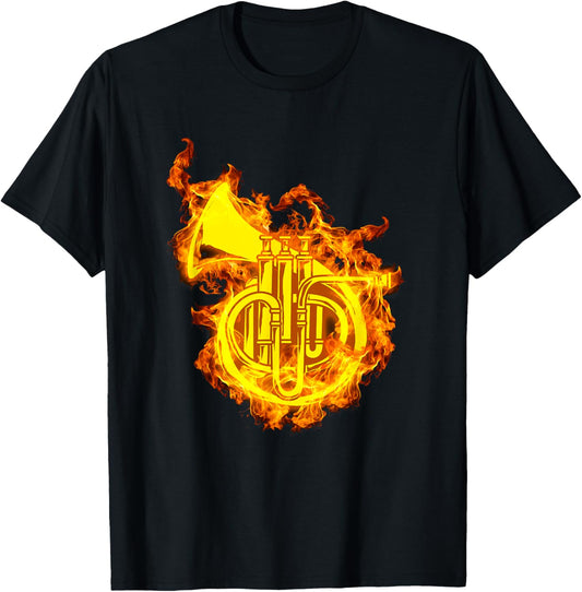 French Horn In Flames Gift Horn Lover T-Shirt - T-Shirt | Black
