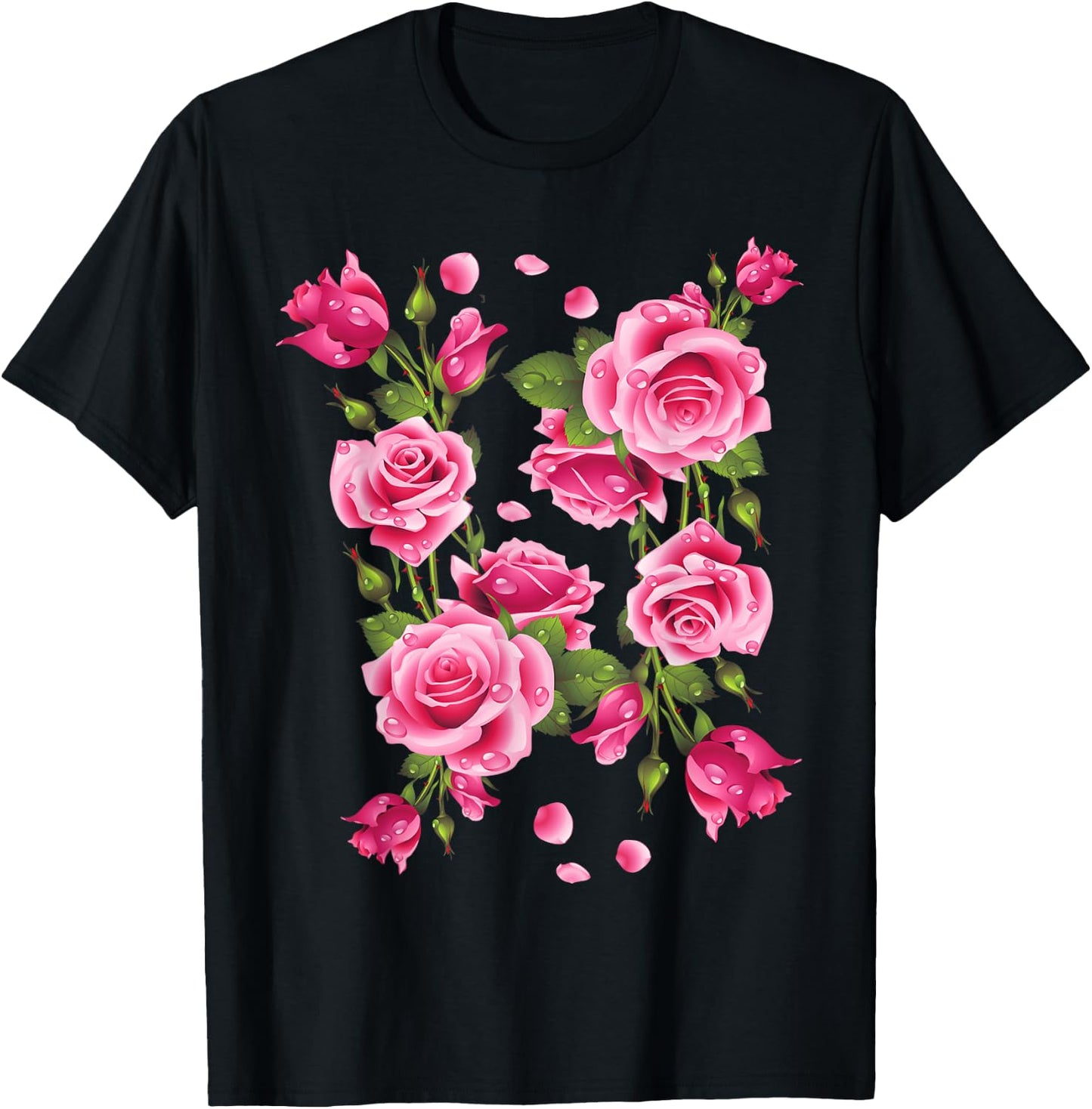 Beautiful Pink Roses Bouquet Graphic & Cool Designs T-Shirt - T-Shirt | Black