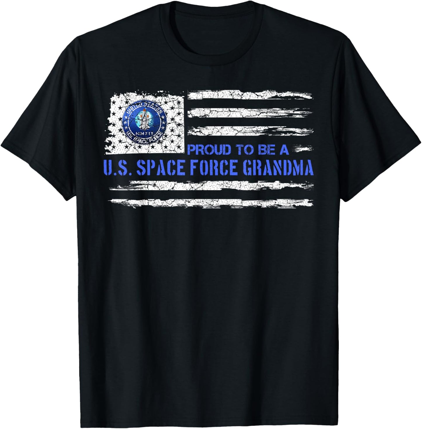 Vintage American Flag Proud US To Be A Space Force Grandma Women Men T-Shirt - T-Shirt | Black