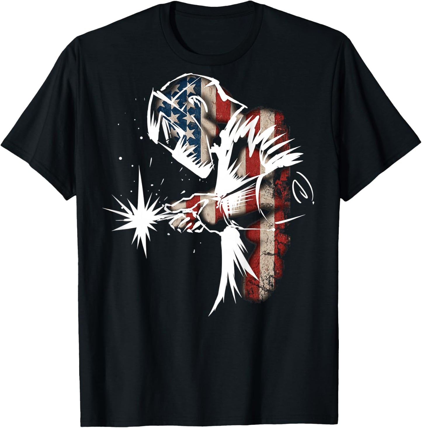 Welder American Flag USA Patriotic Welder Gift print on back T-Shirt - T-Shirt | Black