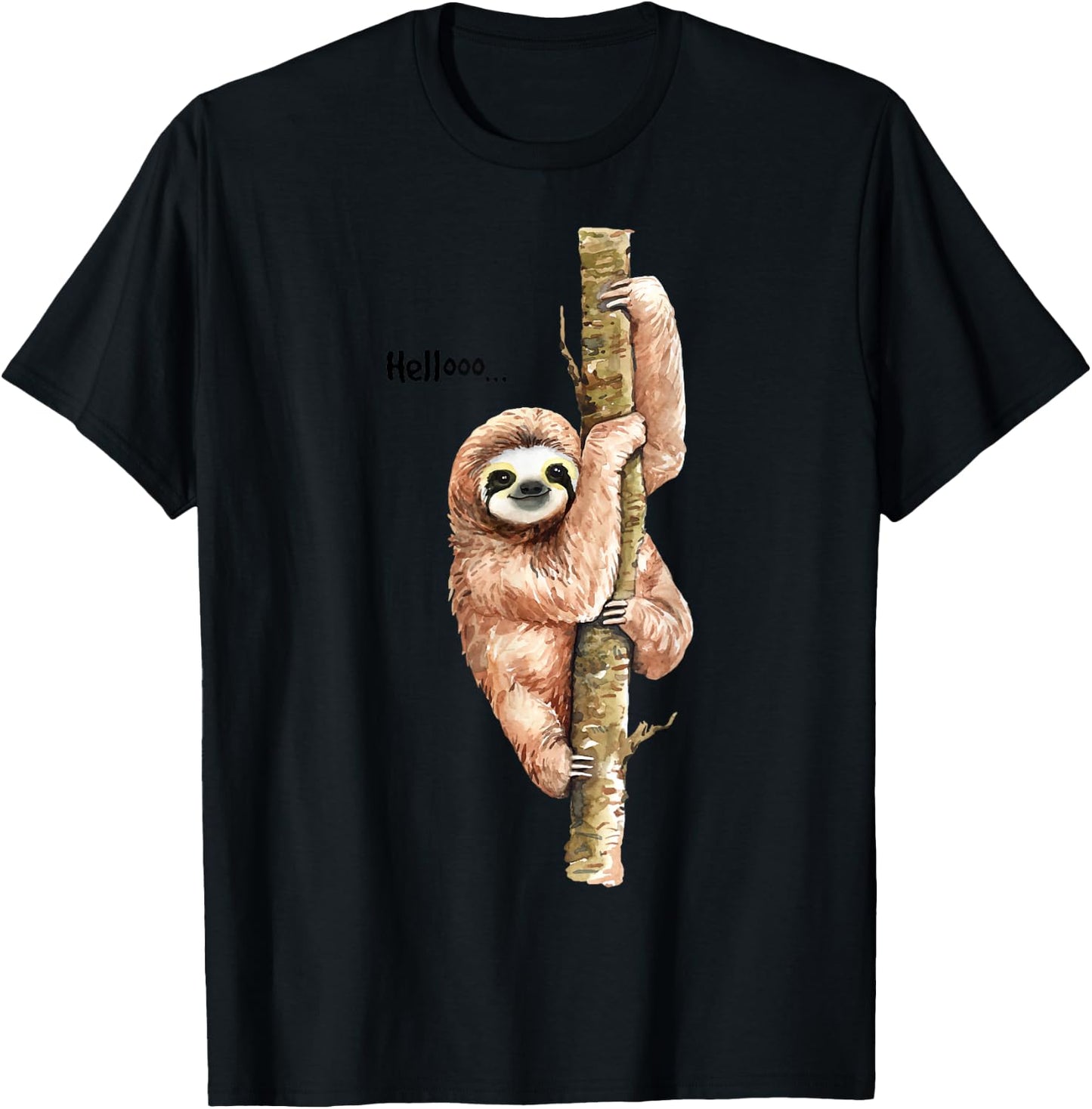 Sloth Hello Watercolor T-Shirt - T-Shirt | Black