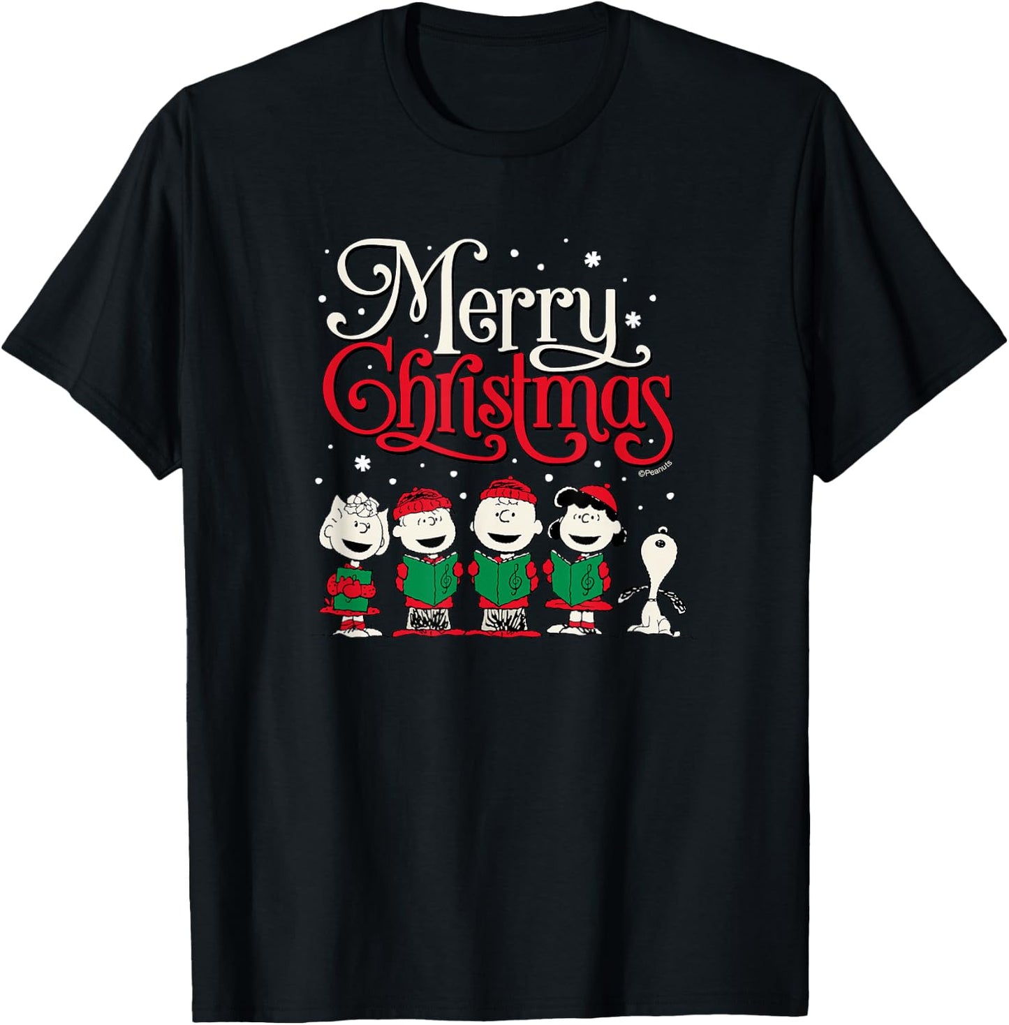 Peanuts - Snoopy Charlie Linus Sally Merry Christmas Choir T-Shirt - T-Shirt | Black