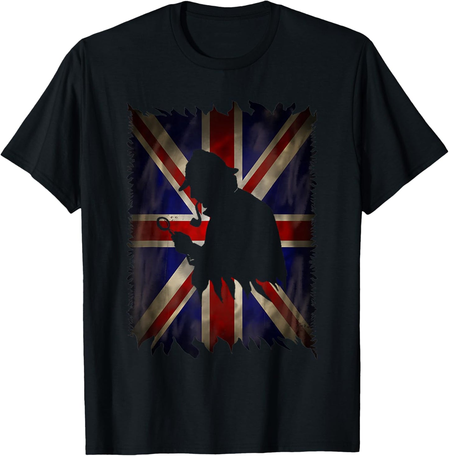 Sherlock Holmes UK Union Jack Distressed Flag Detective T-Shirt - T-Shirt | Black