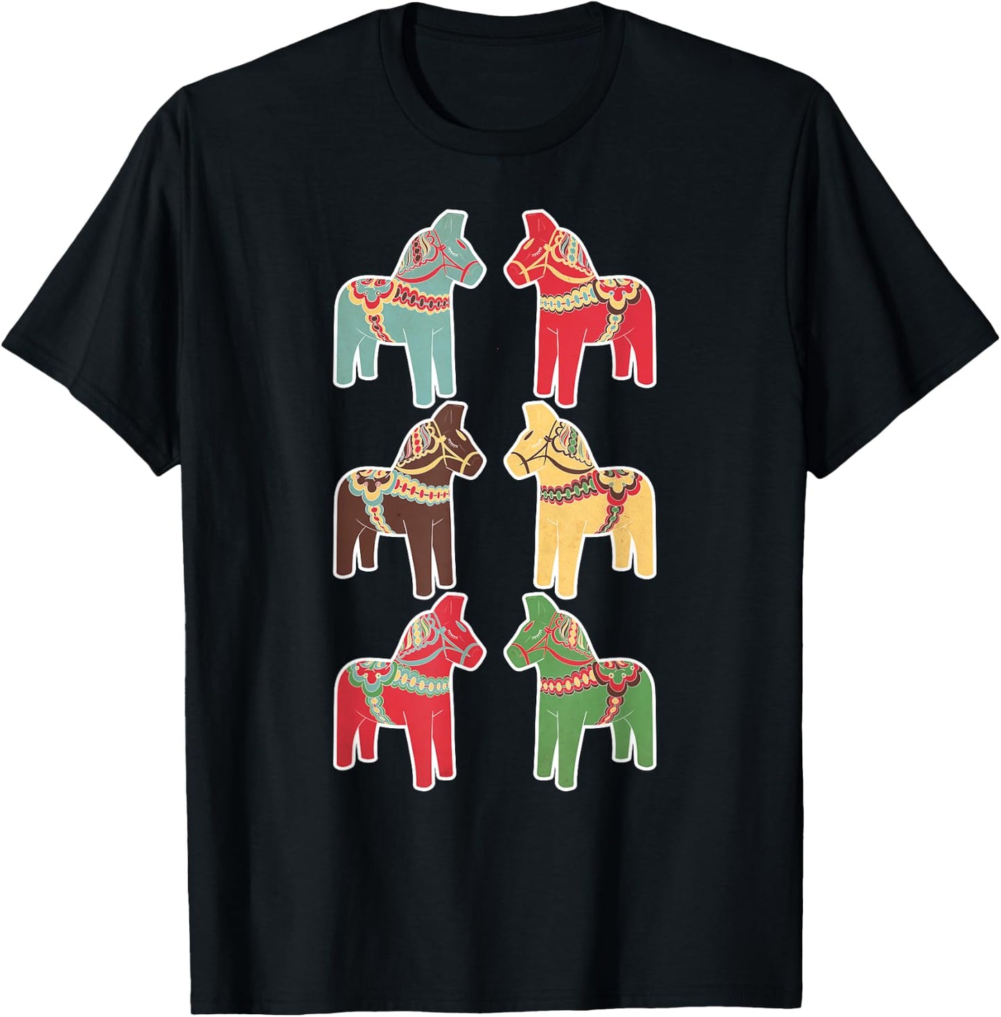 Dala Horses Swedish Vintage T-Shirt - T-Shirt | Black
