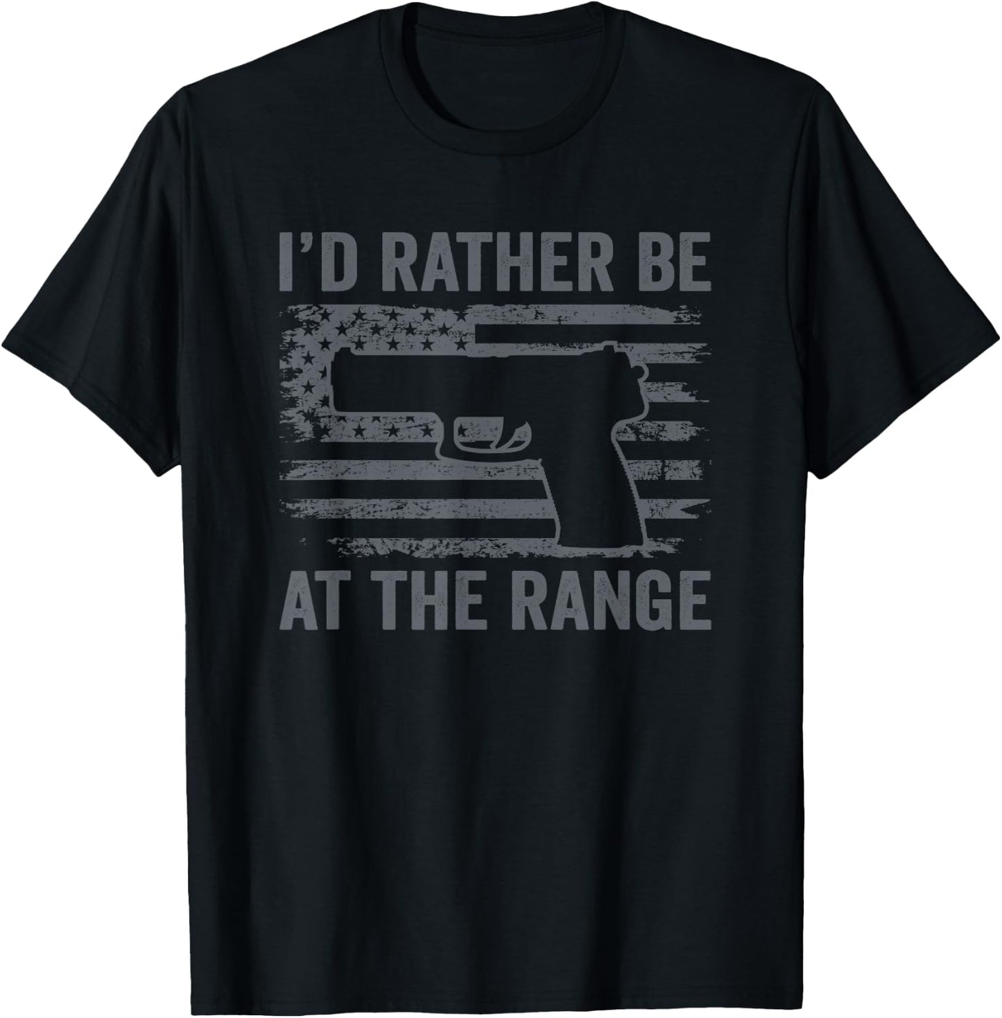 I'd Rather Be At The Gun Range - Pistol USA Flag Funny Gun T-Shirt - T-Shirt | Black