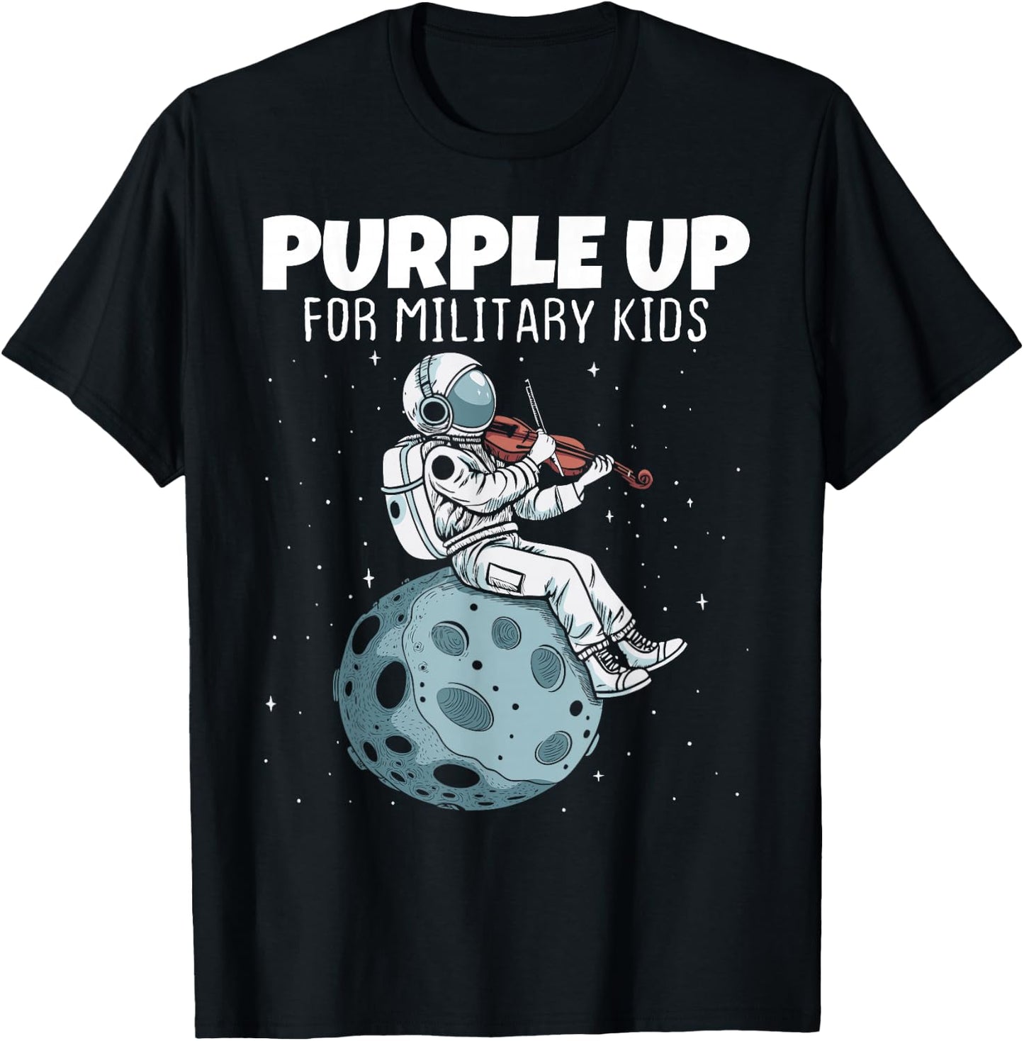 Purple Up Military Kids Military Child Month Funny Astronaut T-Shirt - T-Shirt | Black