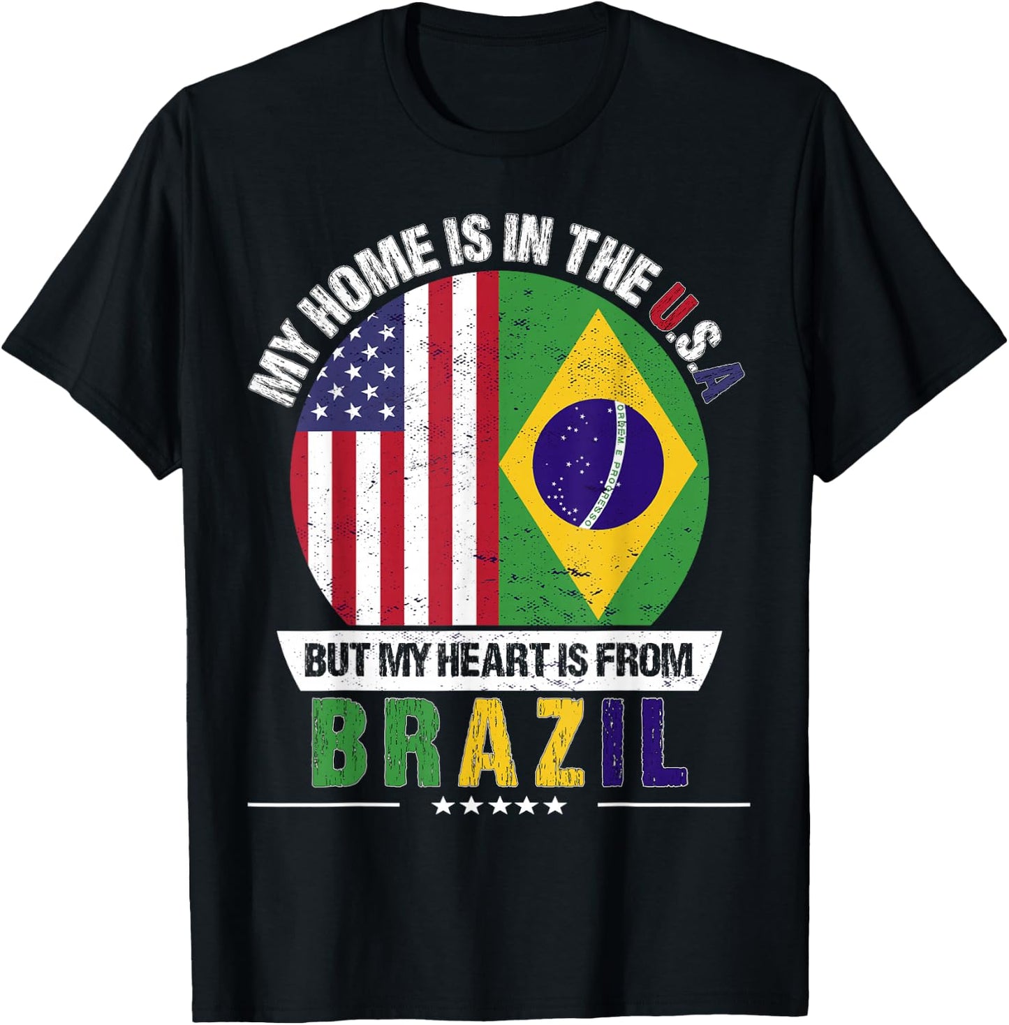 Brazilian American Patriot Heart is from Brazil Grown T-Shirt - T-Shirt | Black