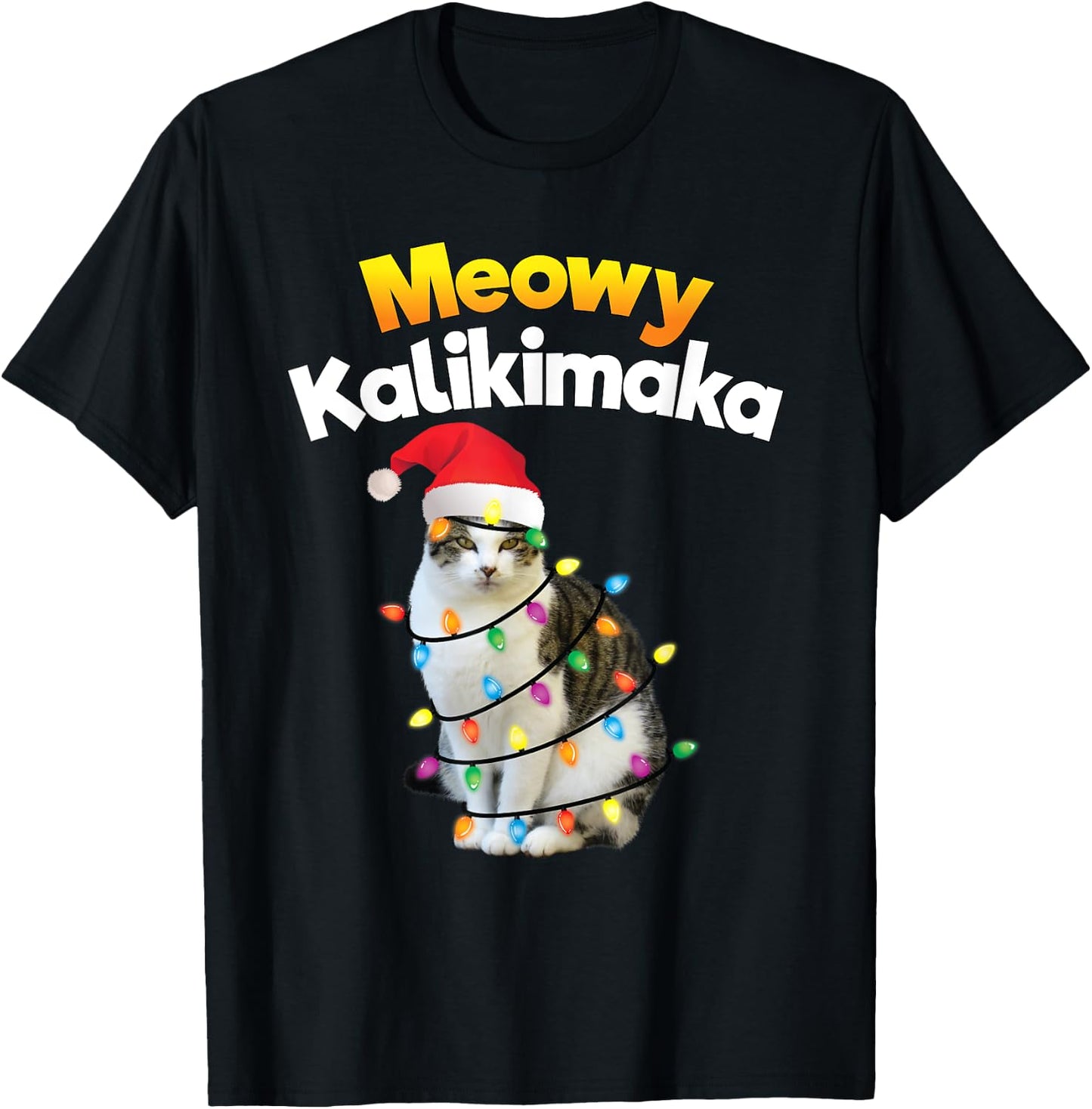 Mele Kalikimaka Shirt Hawaiian Merry Christmas Cat Lights Women Kids T-Shirt - T-Shirt | Black