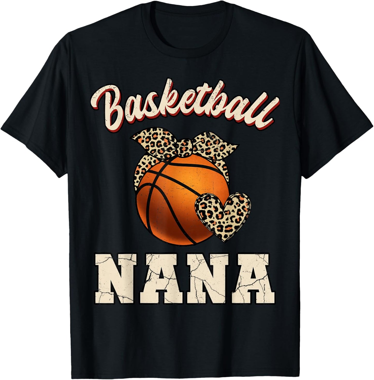 Basketball Nana Bandana Leopard Heart Fans Mother's Day T-Shirt - T-Shirt | Black