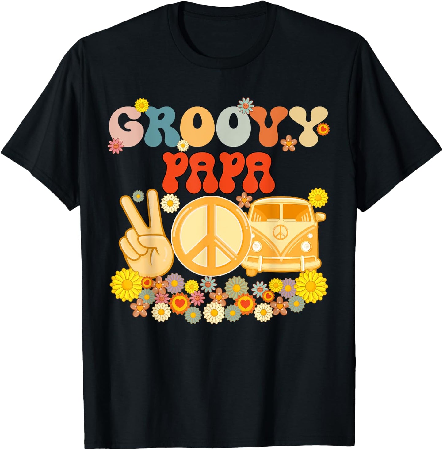 Groovy Papa Retro Matching Family Baby Shower Father's Day T-Shirt - T-Shirt | Black