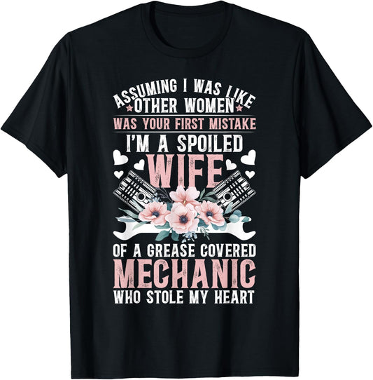 Spoiled Wife of A Mechanic Wife Proud Mechanic's Wife T-Shirt - T-Shirt | Black
