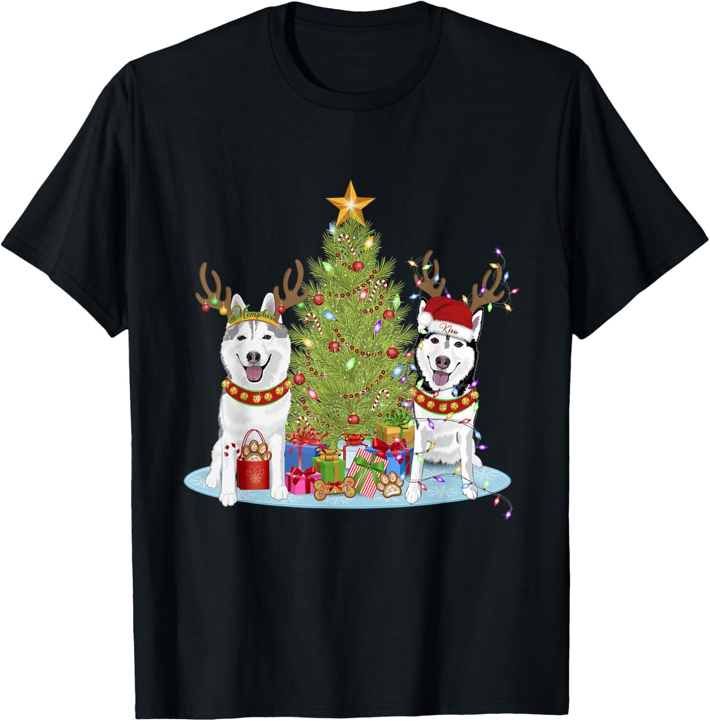 Siberian Husky Christmas Tree with Presents T-Shirt - T-Shirt | Black