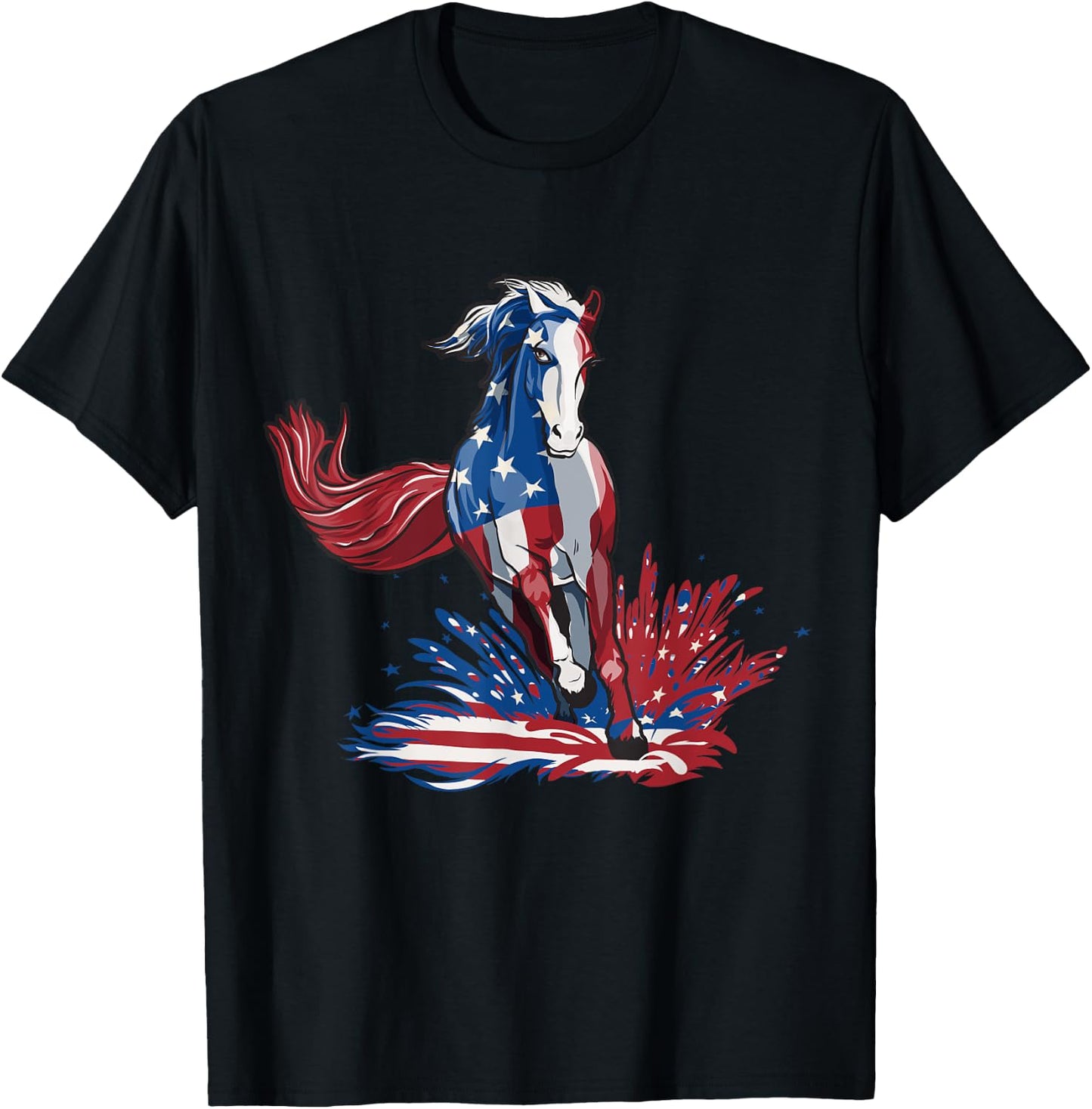 Horse 4th Of July Shirt Women Girls American Flag USA Horse T-Shirt - T-Shirt | Black