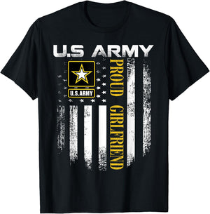 Vintage U.S. Army Proud Girlfriend with American Flag Gift T-Shirt - T-Shirt | Black
