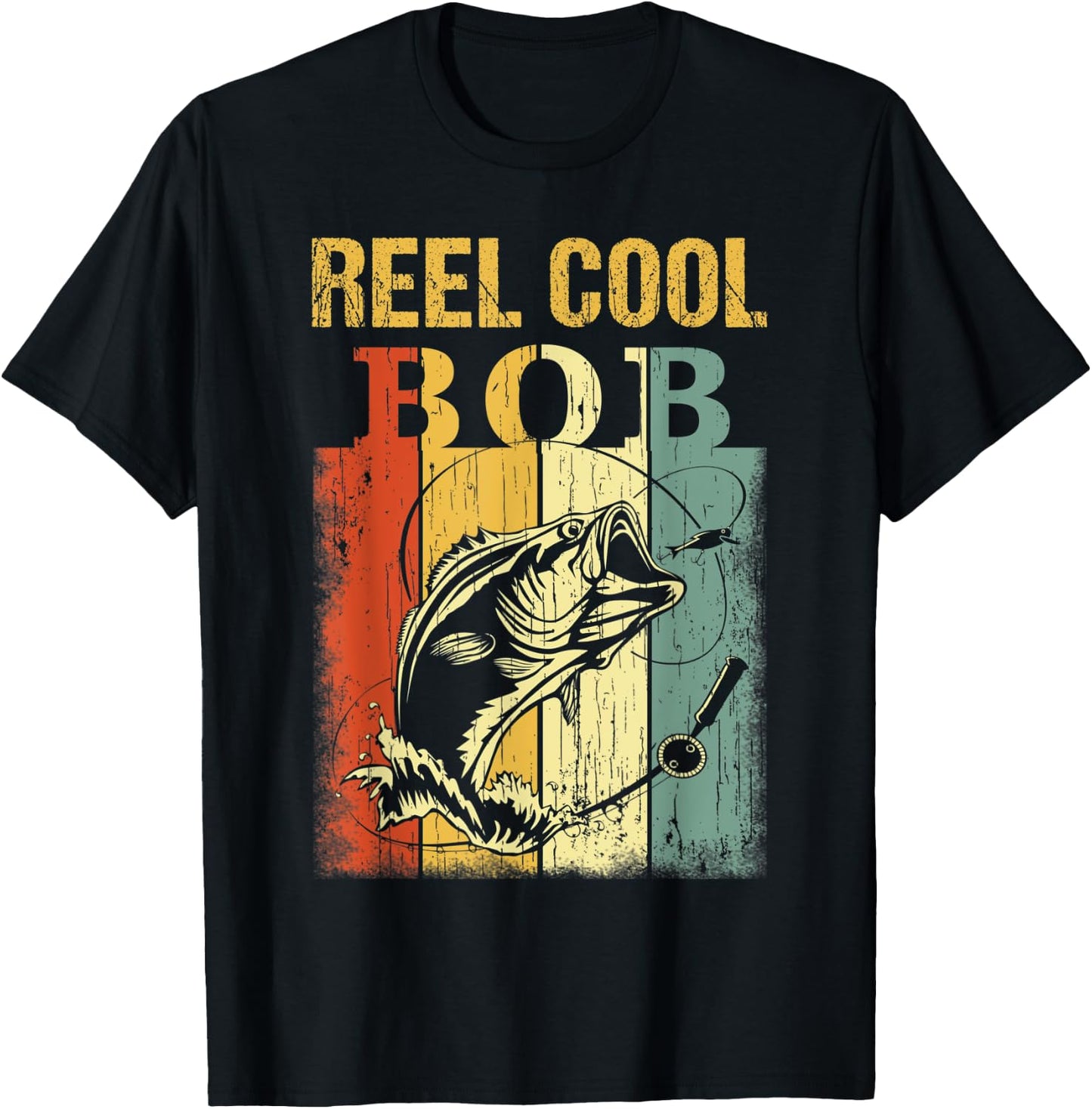 Reel Cool BOB Vintage Fishing Fathers Day T-Shirt - T-Shirt | Black