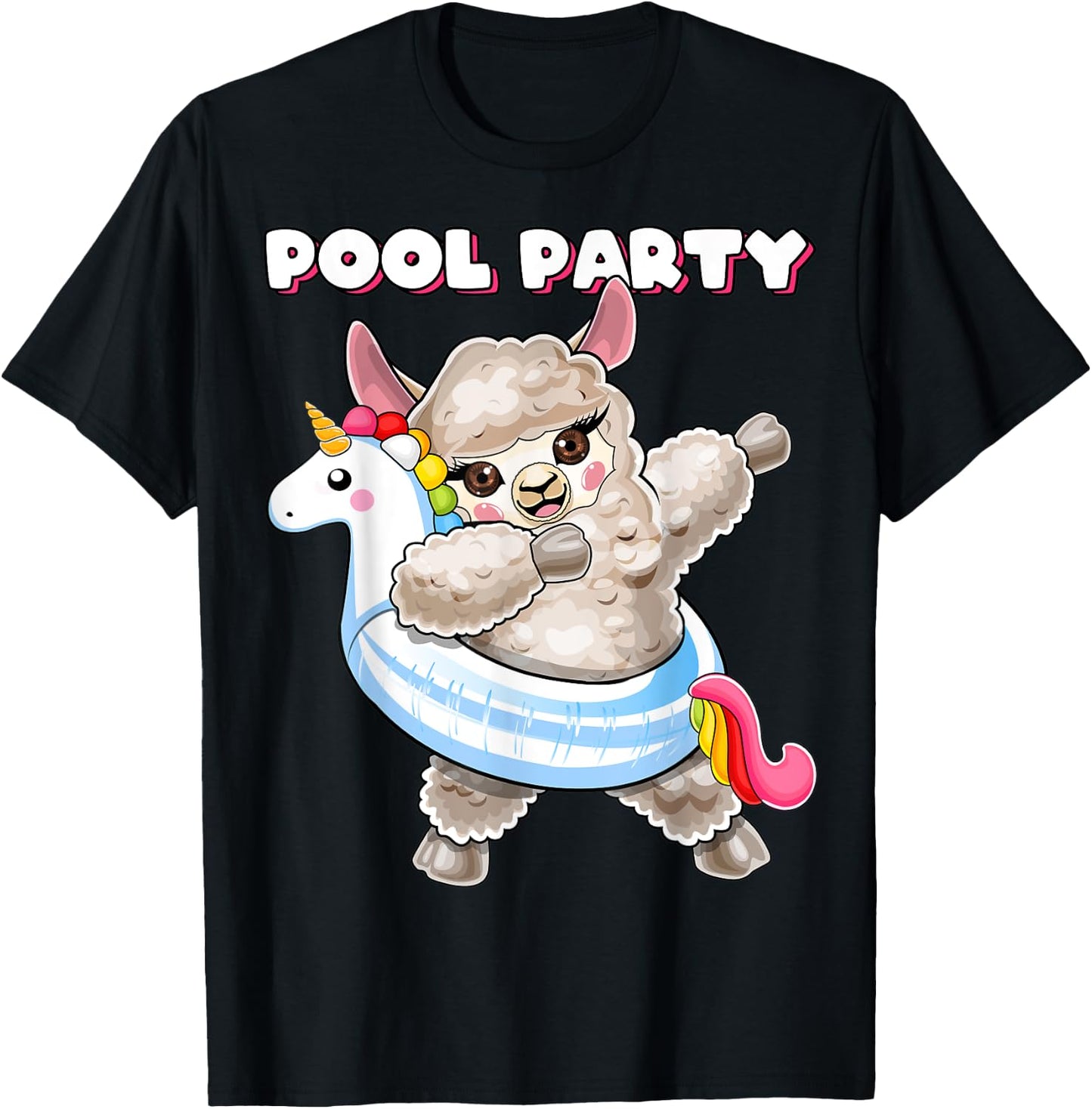 Pool Party Unicorn Float Dabbing Llama Girls Women Summer T-Shirt - T-Shirt | Black