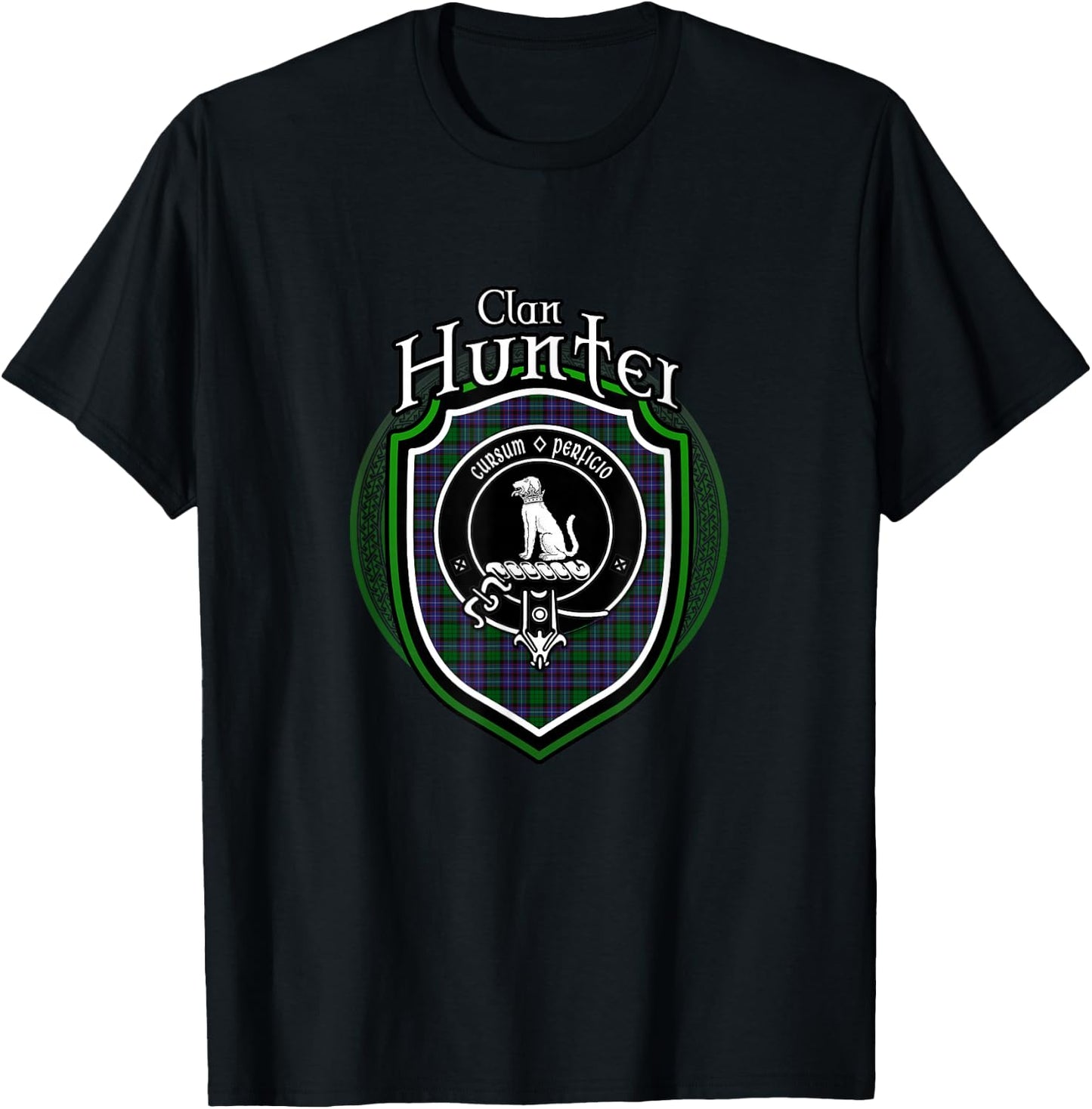 Hunter Clan Crest | Scottish Clan Hunter Family Crest Badge T-Shirt - T-Shirt | Black