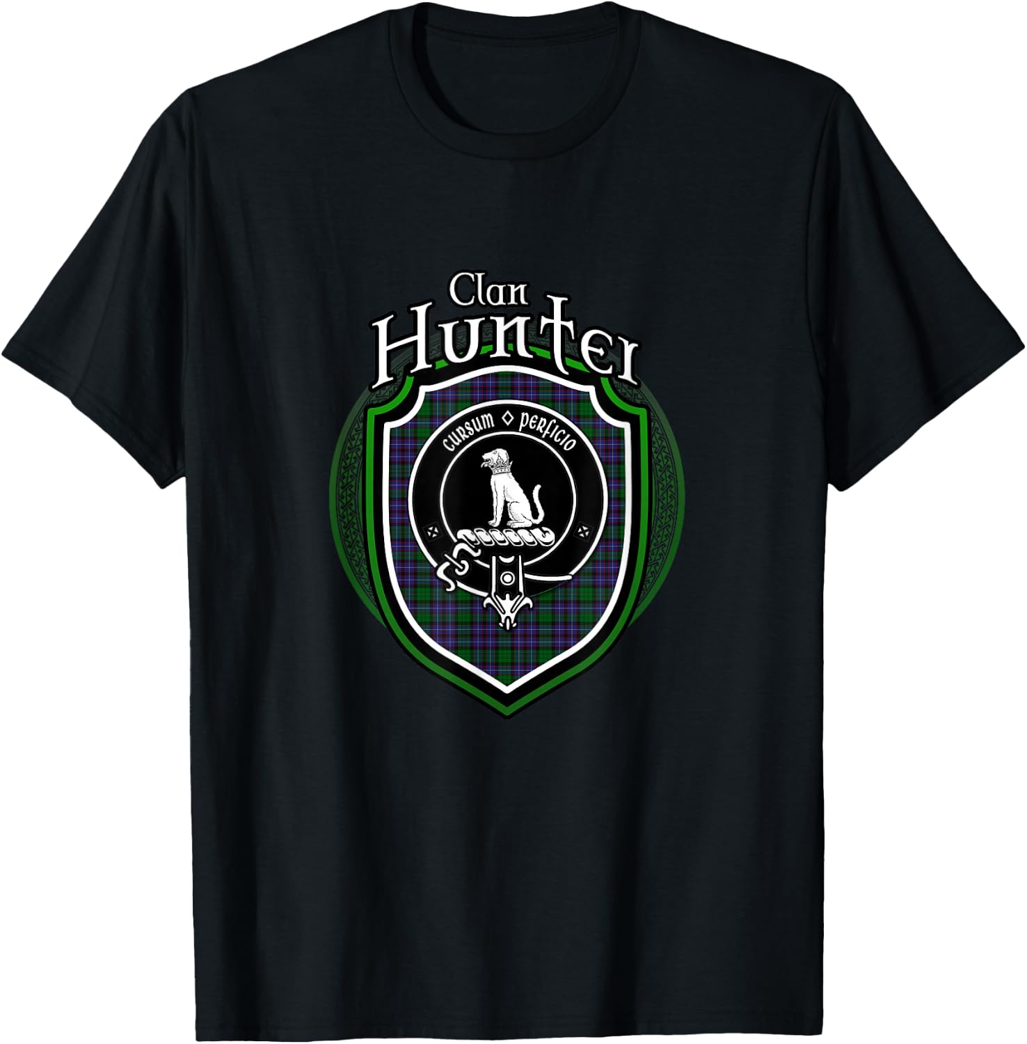Hunter Clan Crest | Scottish Clan Hunter Family Crest Badge T-Shirt - T-Shirt | Black