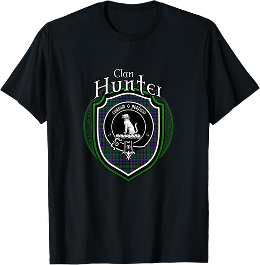 Hunter Clan Crest | Scottish Clan Hunter Family Crest Badge T-Shirt - T-Shirt | Black