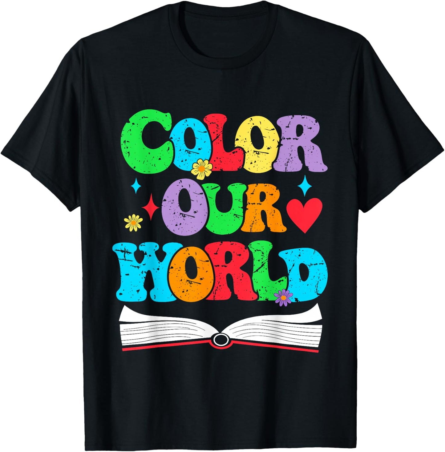 Color Our World Summer Reading 2025 Boho Wildflower Book T-Shirt - T-Shirt | Black