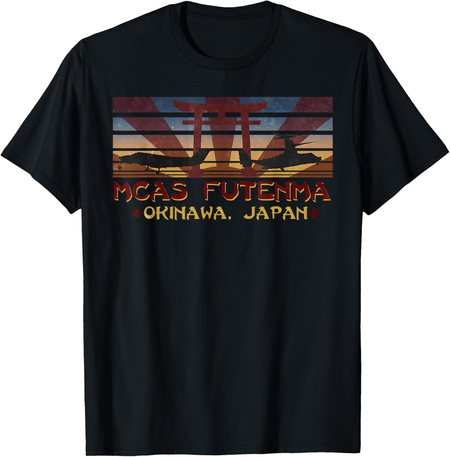 MCAS Futenma, Okinawa Japan Vintage Retro Military T-Shirt - T-Shirt | Black