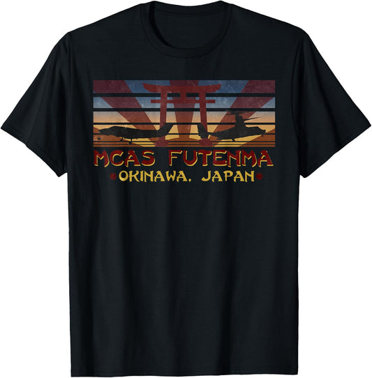 MCAS Futenma, Okinawa Japan Vintage Retro Military T-Shirt - T-Shirt | Black