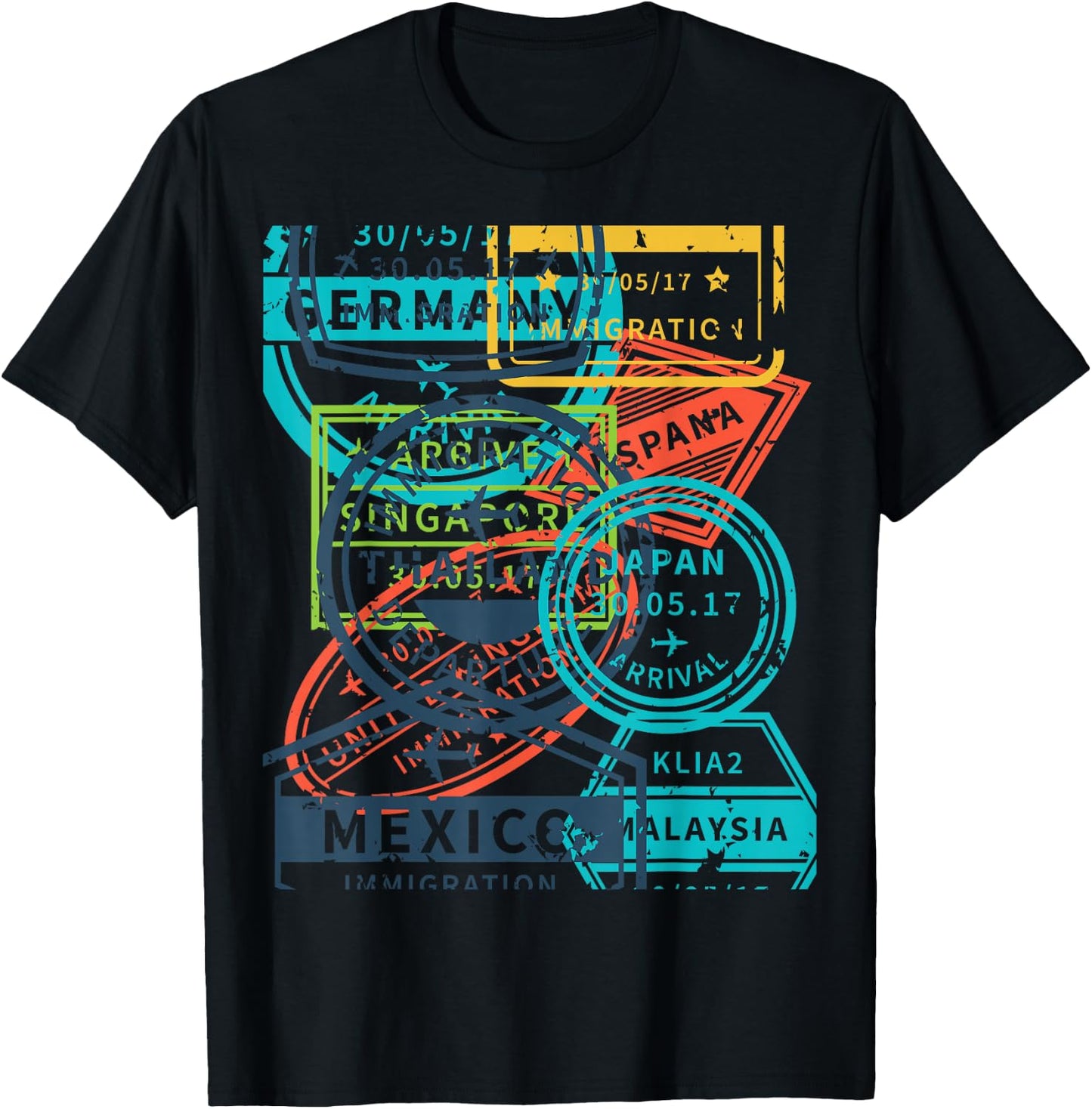 Travel Passport Stamp Pattern Novelty Cute Traveler Gifts T-Shirt - T-Shirt | Black
