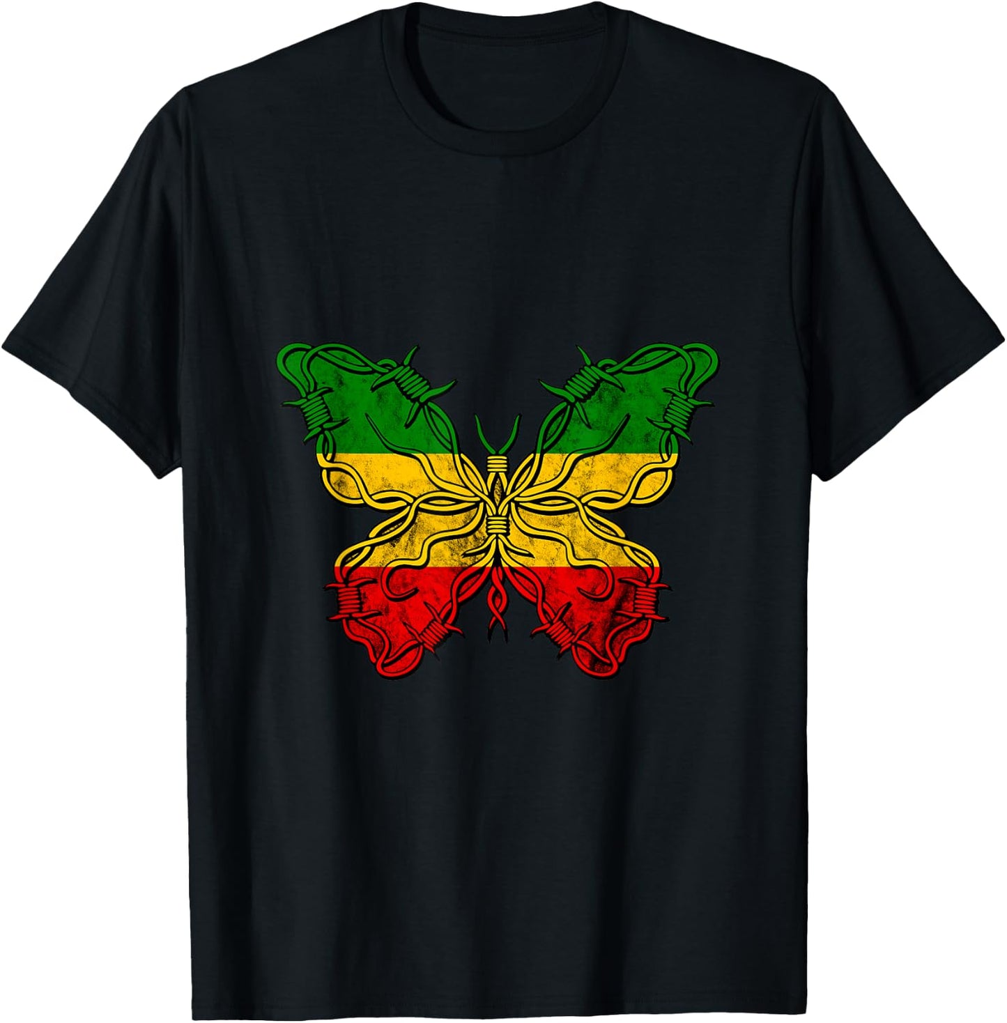 Reggae Butterfly Rasta Jamaica Rastafari Roots Jamaican T-Shirt - T-Shirt | Black