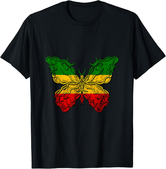 Reggae Butterfly Rasta Jamaica Rastafari Roots Jamaican T-Shirt - T-Shirt | Black