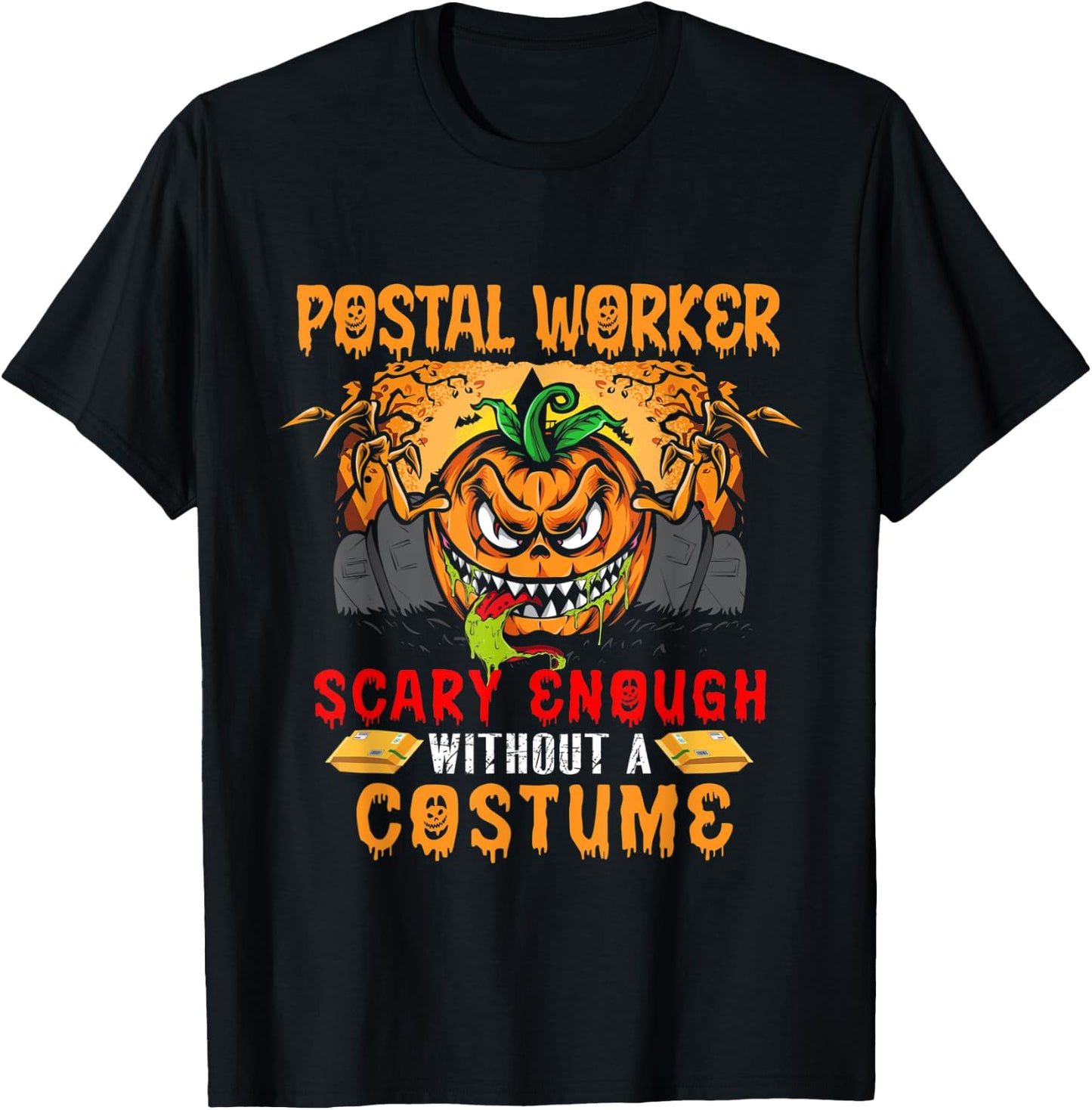 Postal Worker Scary Enough Without A Costume Scary Pumpkin T-Shirt - T-Shirt | Black