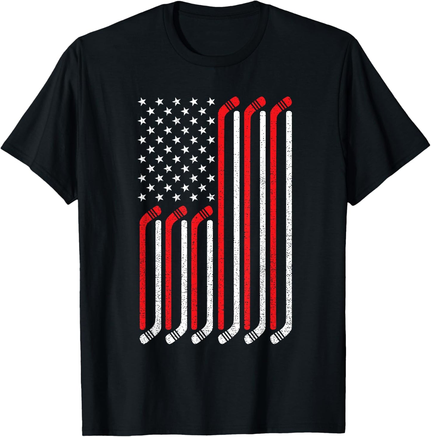 4th of July Hockey Stick USA Flag Patriotic Hockey Kids Men T-Shirt - T-Shirt | Black