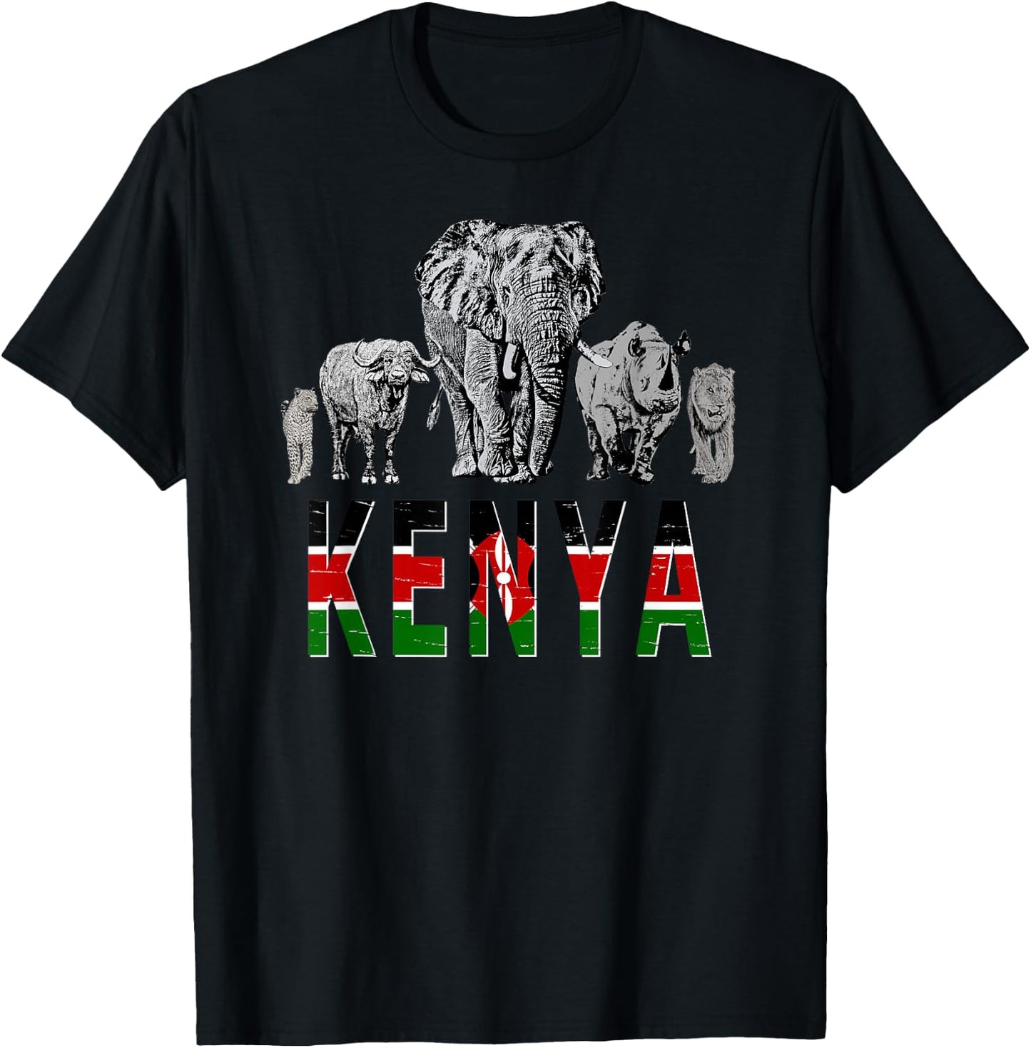 Big Five Kenya Pride Wildlife Artwork for Kenya Fans T-Shirt - T-Shirt | Black