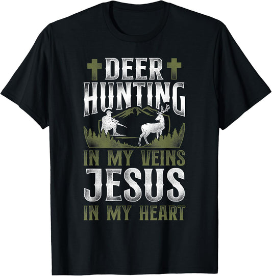 Buck Deer Hunting Hunter Jesus Faith Vintage Deer Hunting In T-Shirt - T-Shirt | Black