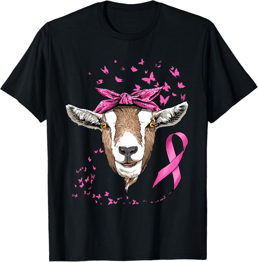 Breast Cancer Awareness Goat Pink Ribbon Cancer Survivor T-Shirt - T-Shirt | Black