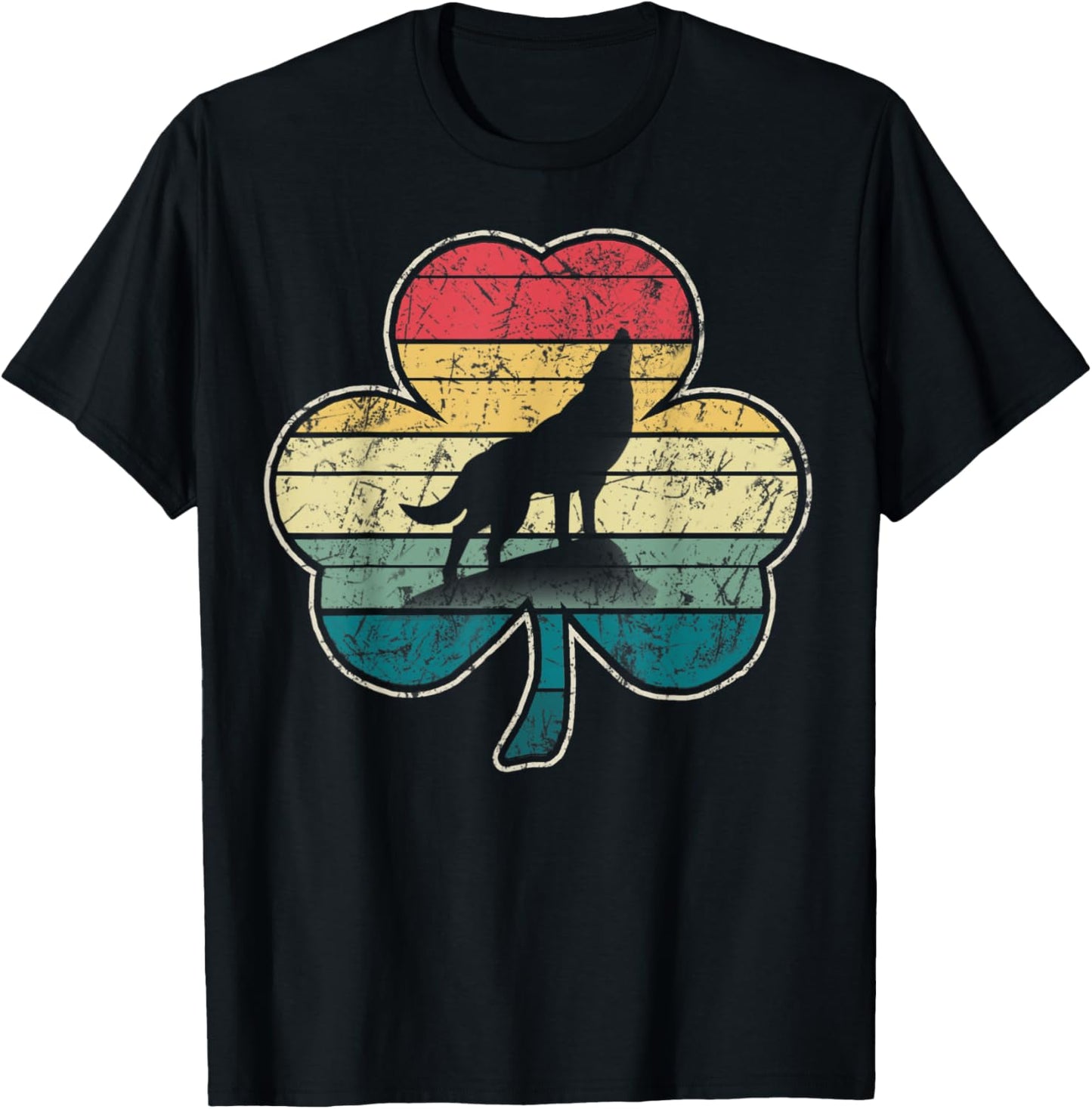 Retro Vintage Wolf Dog Shamrock St Patricks Day Gift Boys T-Shirt - T-Shirt | Black
