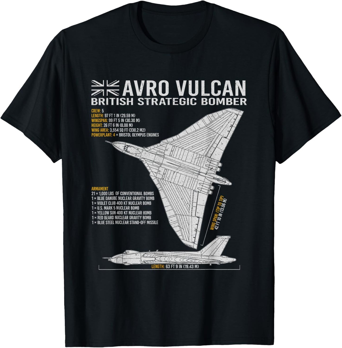 Vulcan Bomber RAF Airplane Aircraft War Tarpaulin Blueprint T-Shirt - T-Shirt | Black