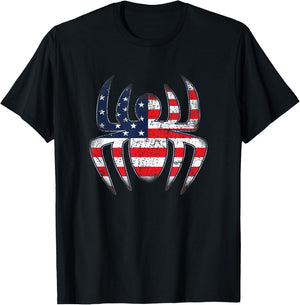 Kids Spider American Flag Cool 4th of July Vintage Graphic T-Shirt - T-Shirt | Black