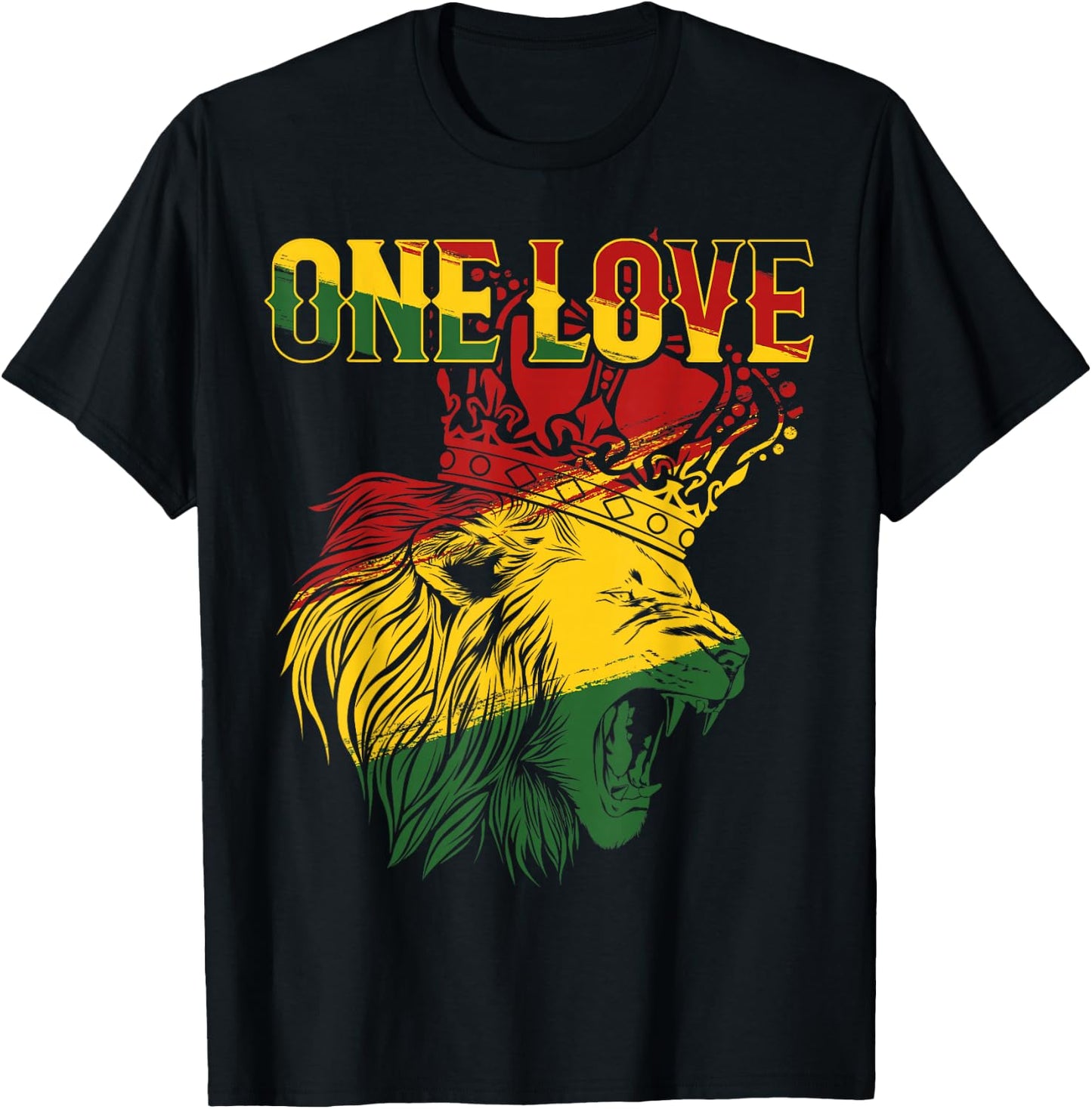 One Love Rasta Lion Jamaican Pride Reggae African T-Shirt - T-Shirt | Black