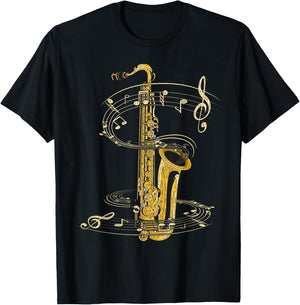 Sax Player Saxophonist Music Notes Treble Clef Saxophone T-Shirt - T-Shirt | Black