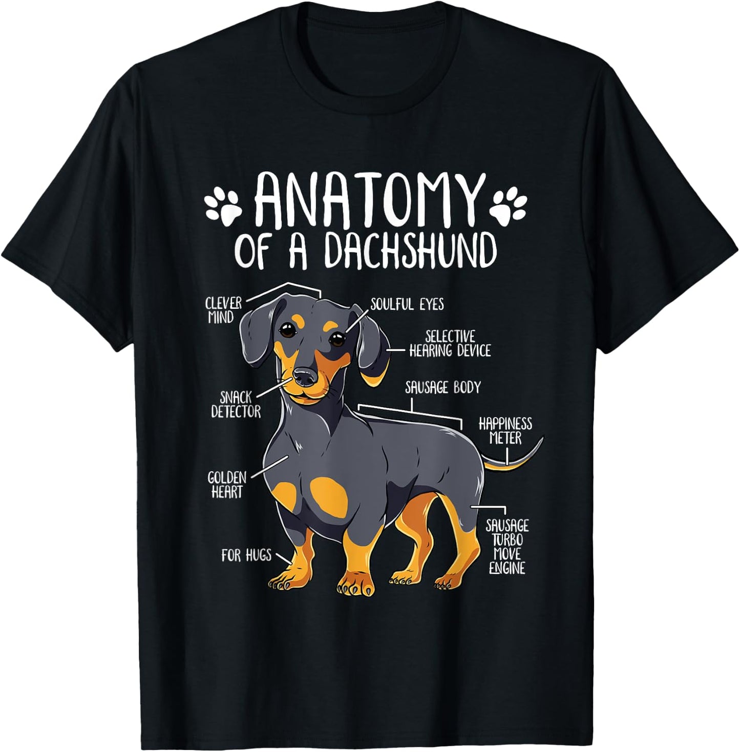 Funny Anatomy Dachshund Wiener Dog Cute Doxie Lover T-Shirt - T-Shirt | Black