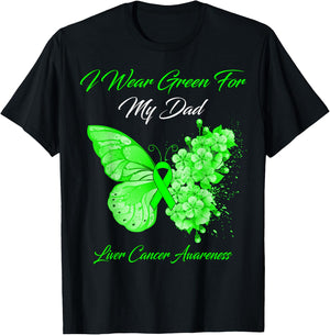 Butterfly I Wear Green For My Dad Liver Cancer Awareness T-Shirt - T-Shirt | Black