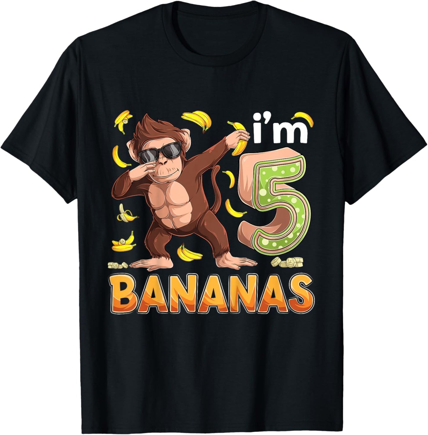 5 Year Old Monkey Birthday Safari Jungle Animal 5th B-day T-Shirt - T-Shirt | Black