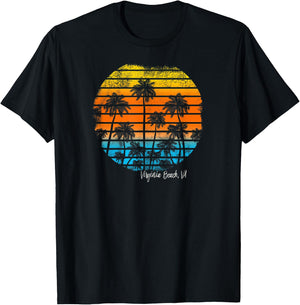 Vintage Virginia Beach VA Beach Sunset and Palm Trees Women Kids T-Shirt - T-Shirt | Black